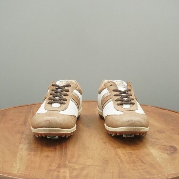 Ecco Womens Golf Shoes White Brown Leather Spiked Waterproof 39 EU / 8 US - Picture 3 of 12